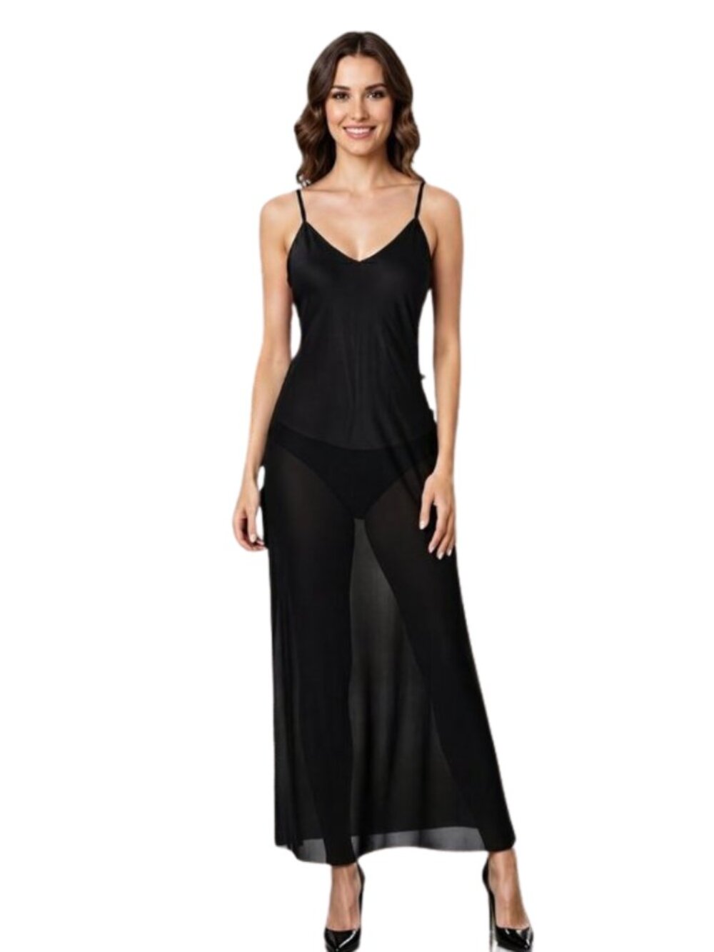 The Naked Tiger Long Black Sheer Zipper Split Dress - Size XS Sexy & Chic Dress